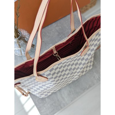 Сумка жіноча Louis Vuitton Neverfull бежевий шаховий шопер Луї Віттон
