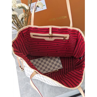 Сумка жіноча Louis Vuitton Neverfull бежевий шаховий шопер Луї Віттон