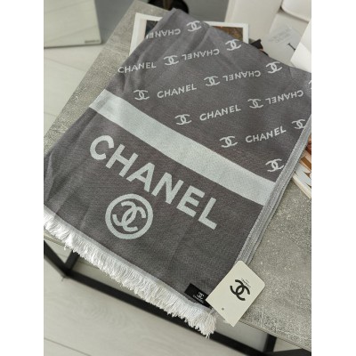 Палантин, Хустка Chanel  Женский Шарф двухсторонний Шанель серый