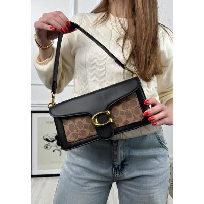 Женская сумка Coach Tabby черно-бежевый гладкий  Коуч через плечо