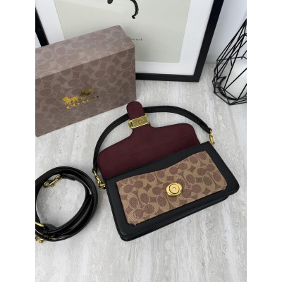 Женская сумка Coach Tabby черно-бежевый гладкий  Коуч через плечо