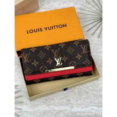 Жіночий гаманець Louis Vuitton коричневий + червоний великий подвійний Луї Віттон