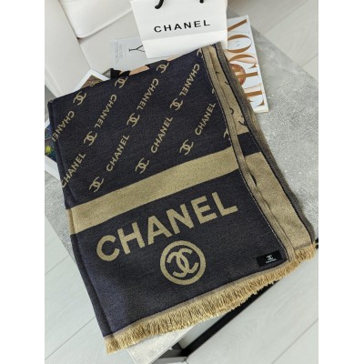 Палантин, Хустка Chanel  Женский Шарф двухсторонний Шанель бежево-синий