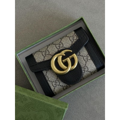 Гаманець жіночий Gucci Marmont чорний маленький із коробкою Гуччі