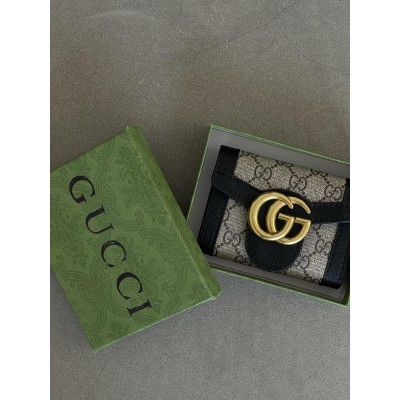 Гаманець жіночий Gucci Marmont чорний маленький із коробкою Гуччі