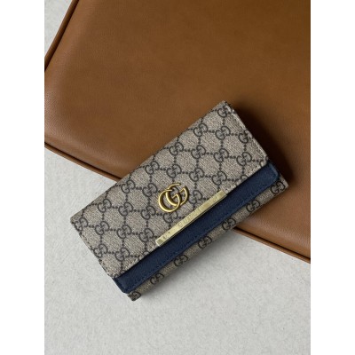 Жіночий гаманець Gucci сіро-синій великий подвійний Гуччі