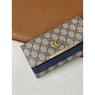 Женский кошелек Gucci серо-синий большой двойной Гуччи