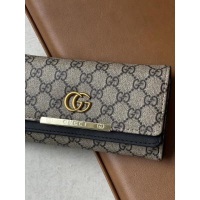 Женский кошелек Gucci серо-черный большой двойной Гуччи