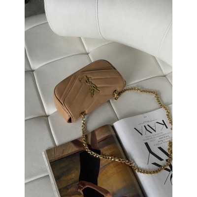 Жіноча сумка Yves Saint Laurent Loulou leather bag через бежевий плече Лоран Small size
