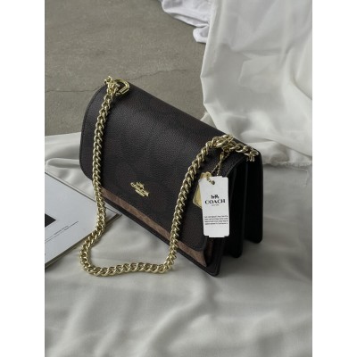 Сумка жіноча Coach Mini Klare Crossbody in Signature Canvas через плече темно - коричневий Коуч
