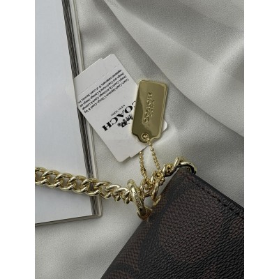 Сумка жіноча Coach Mini Klare Crossbody in Signature Canvas через плече темно - коричневий Коуч