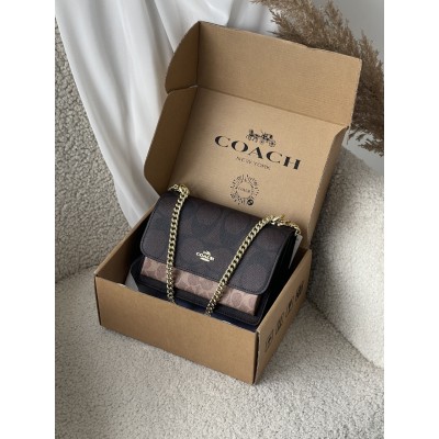 Сумка жіноча Coach Mini Klare Crossbody in Signature Canvas через плече темно - коричневий Коуч