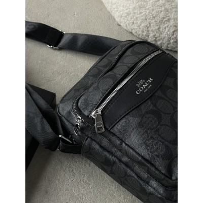 Чоловічі сумки месенджер Coach через плече чорний Коуч