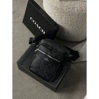 Чоловічі сумки месенджер Coach через плече чорний Коуч