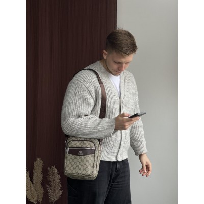 Чоловічі сумки месенджер Gucci через плече сіро-коричневий Гуччі