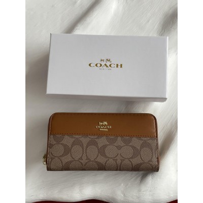 Гаманець Coach Signature Accordion Zip Wallet Коуч жіночий великий бежевий