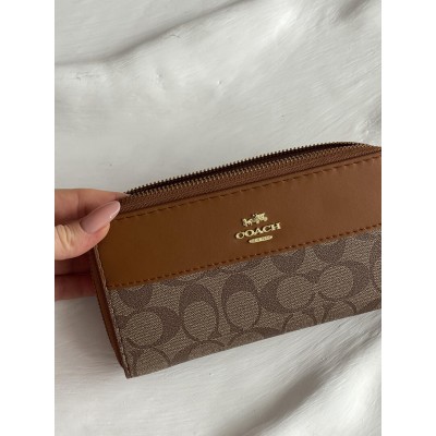 Гаманець Coach Signature Accordion Zip Wallet Коуч жіночий великий бежевий