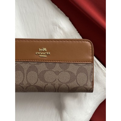 Гаманець Coach Signature Accordion Zip Wallet Коуч жіночий великий бежевий