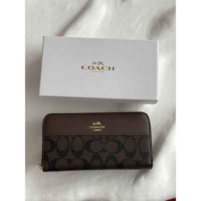 Гаманець Coach Signature Accordion Zip Wallet, Коуч жіночий великий коричневий