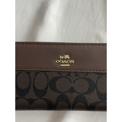 Гаманець Coach Signature Accordion Zip Wallet, Коуч жіночий великий коричневий