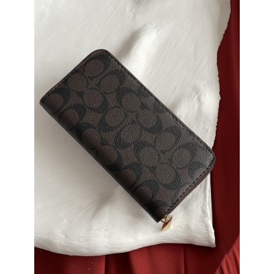 Гаманець Coach Signature Accordion Zip Wallet, Коуч жіночий великий коричневий