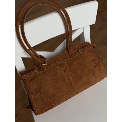 Сумка жіноча Prada Bonnie Medium Suede Shoulder Bag через карамельний плече замша Прада