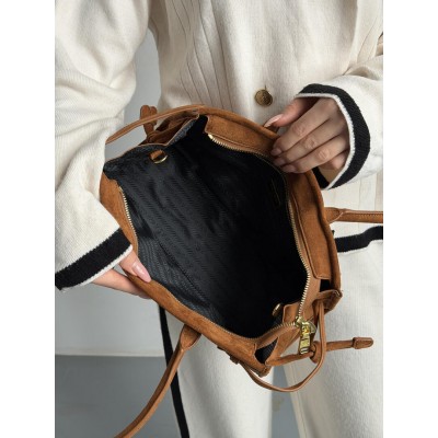 Сумка жіноча Prada Bonnie Medium Suede Shoulder Bag через карамельний плече замша Прада