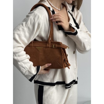 Сумка жіноча Prada Bonnie Medium Suede Shoulder Bag через карамельний плече замша Прада