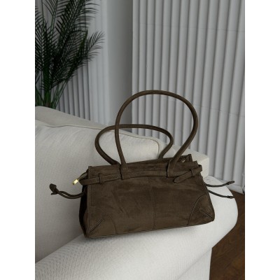 Сумка женская Prada Bonnie Medium Suede Shoulder Bag через плечо хаки замша Прада