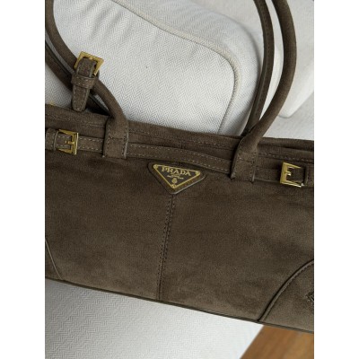 Сумка женская Prada Bonnie Medium Suede Shoulder Bag через плечо хаки замша Прада