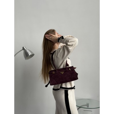 Сумка жіноча Prada Bonnie Medium Suede Shoulder Bag через плече темно-бордовий замша