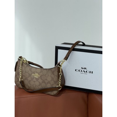 Женская сумка Coach Bolso de hombro Teri бежевый+ коричневый через плече Коуч