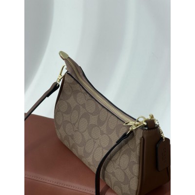 Женская сумка Coach Bolso de hombro Teri бежевый+ коричневый через плече Коуч