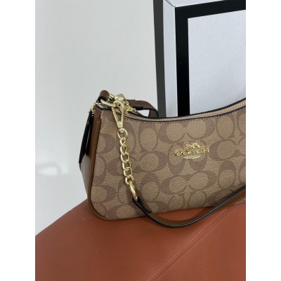 Женская сумка Coach Bolso de hombro Teri бежевый+ коричневый через плече Коуч