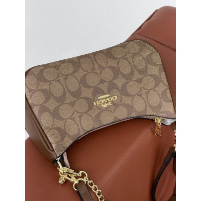 Женская сумка Coach Bolso de hombro Teri бежевый+ коричневый через плече Коуч