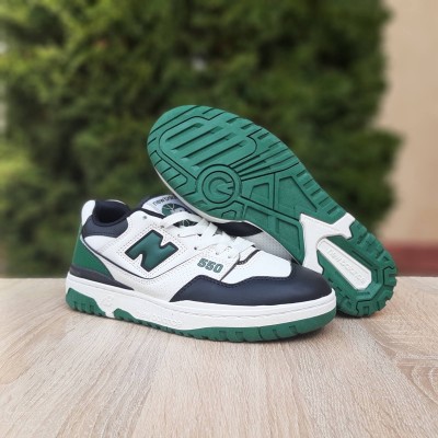 New Balance 550 білі з чорним та зеленим шкіра, Розмір 43