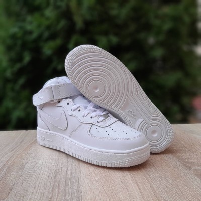 NIKE AIR FORCE 1 MID TRIPLE WHITE белые высокие, Размер 36