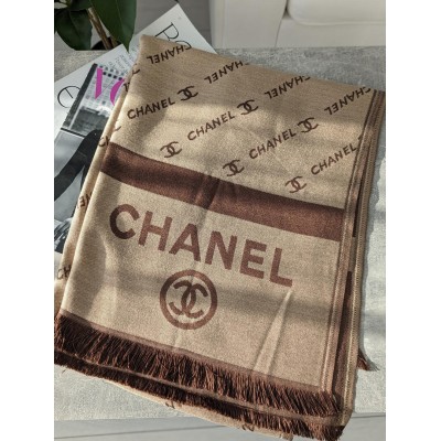 Палантин, Платок Chanel Жіночий Шарф двосторонній Шанель коричнево-золотий