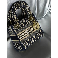 Жіноча сумка Леді Діор синій класичний міні Преміум якість Christian Dior