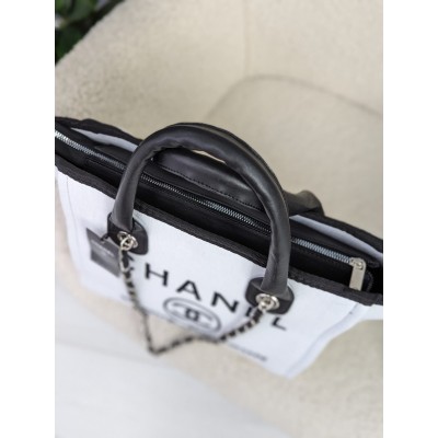 Сумка жіноча шопер Chanel Deauville Шанель білий класичний