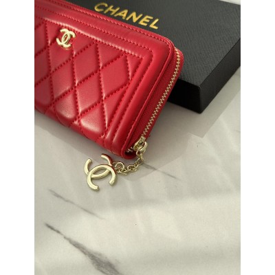 Жіночий гаманець червоний Chanel з комплектацією великий Шанель