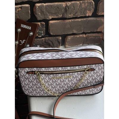 Сумка женская Michael Kors Jet Set Large Logo Bag Ivory пудрово - коричневый Мишель Корс через плечо