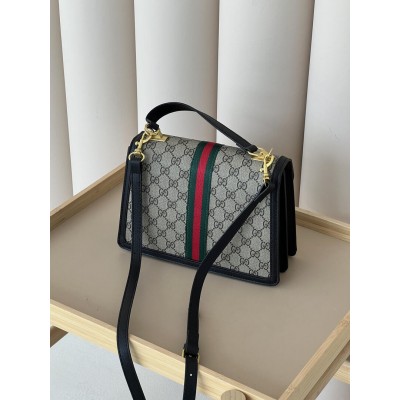 Сумка женская Gucci Ophidia Web Small Top Handle Bag черно-серый через плечо Гуччи