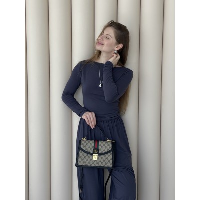 Сумка женская Gucci Ophidia Web Small Top Handle Bag черно-серый через плечо Гуччи