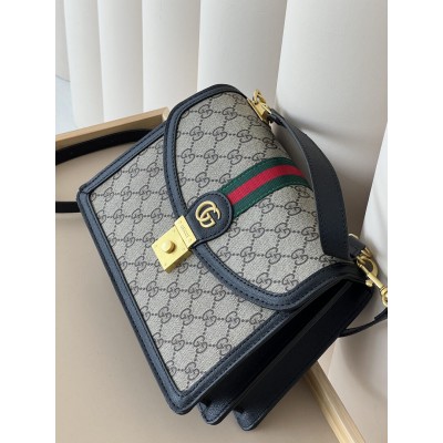 Сумка женская Gucci Ophidia Web Small Top Handle Bag черно-серый через плечо Гуччи