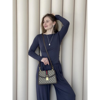 Сумка жіноча Gucci Ophidia Small Top Handle Bag коричнево-сірий через плече Гуччі
