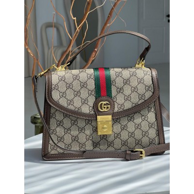 Сумка жіноча Gucci Ophidia Small Top Handle Bag коричнево-сірий через плече Гуччі Сумка жіноча Gucci Ophidia Small Top Handle Bag коричнево-сірий через плече Гуччі