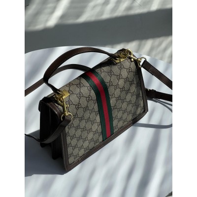 Сумка жіноча Gucci Ophidia Small Top Handle Bag коричнево-сірий через плече Гуччі
