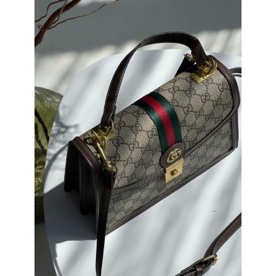 Сумка жіноча Gucci Ophidia Small Top Handle Bag коричнево-сірий через плече Гуччі