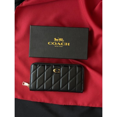 Жіночий гаманець Coach Quilted Leather Zip Around Long Walle чорний Коуч великий Жіночий гаманець Coach Quilted Leather Zip Around Long Walle чорний Коуч великий